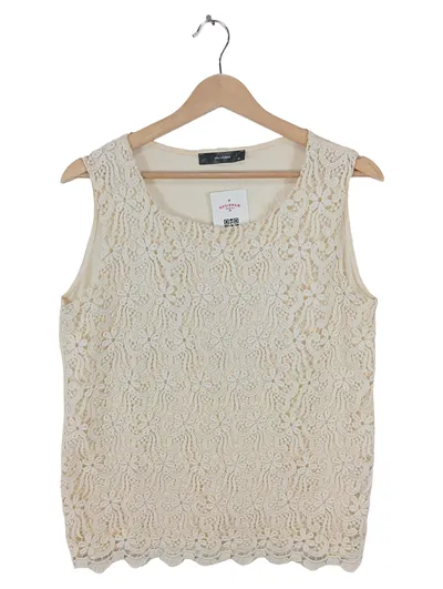Hallhuber Top Beige Gr. 42 XL Spitzenbesatz Lochmuster Ärmellos Damen