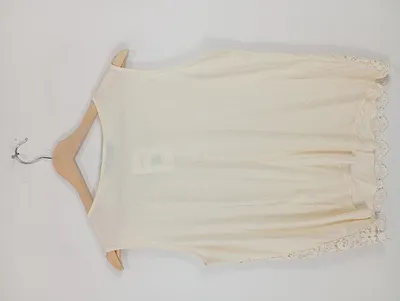Hallhuber Top Beige Gr. 42 XL Spitzenbesatz Lochmuster Ärmellos Damen