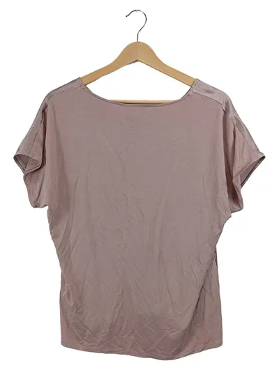 Hallhuber Damen T-Shirt Gr. 38 M Rosa Seide Satin Optik V-Ausschnitt Kurzarm