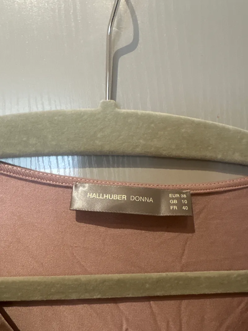 Hallhuber Damen T-Shirt Gr. 38 M Rosa Seide Satin Optik V-Ausschnitt Kurzarm 3