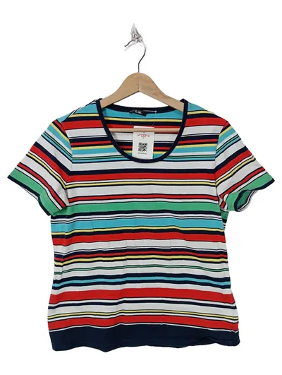 G.W. Damen T-Shirt Gr. 40 L Mehrfarbig Gestreift Kurzarm Baumwolle Casual