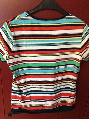 G.W. Damen T-Shirt Gr. 40 L Mehrfarbig Gestreift Kurzarm Baumwolle Casual