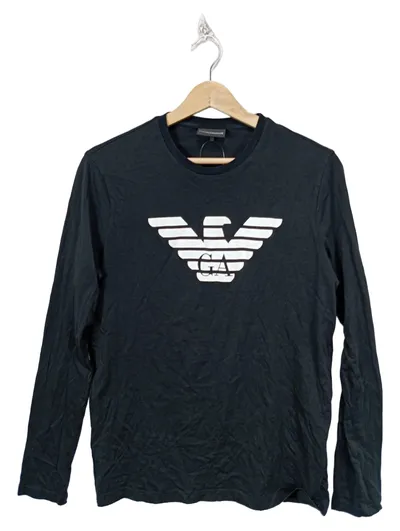 Emporio Armani Langarmshirt Herren Schwarz Logo Gr. 40 Baumwolle