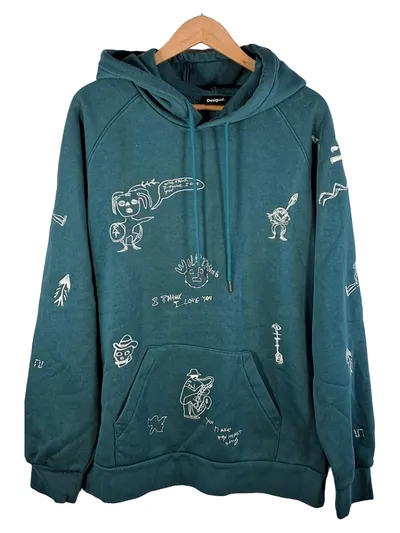 Desigual Herren Kapuzenpullover Hoodie Petrol Gr. 50 L Print