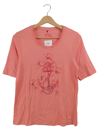 Olsen Damen Langarmshirt Rosa Gr. 40 L Maritim Anker Strass Baumwolle