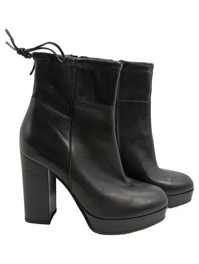 Alesya Damen Stiefeletten Schwarz Gr. 38 Leder Blockabsatz 11cm