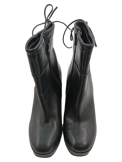 Alesya Damen Stiefeletten Schwarz Gr. 38 Leder Blockabsatz 11cm