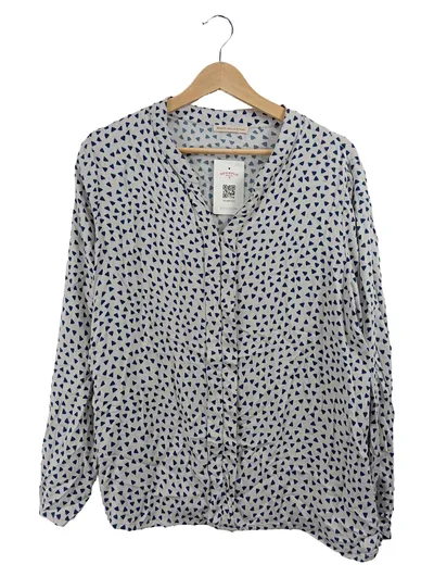 Maria Bellentani Damen Bluse Gr. 42 Beige Blau Geometrisches Muster Viskose