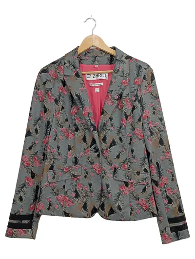 ZHRILL Damen Blazer Grau Blumenmuster Gr. 38 M