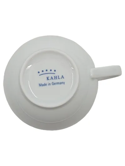 Kahla Tasse Porzellan Weiß mit blauem Rand Klassisch