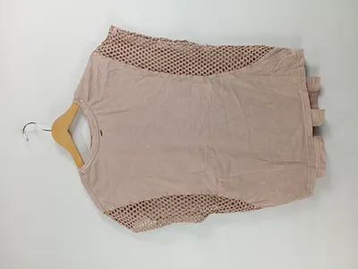 Khujo T-Shirt Damen Beige Gr. 38 M Casual Netzeinsätze Lochmuster