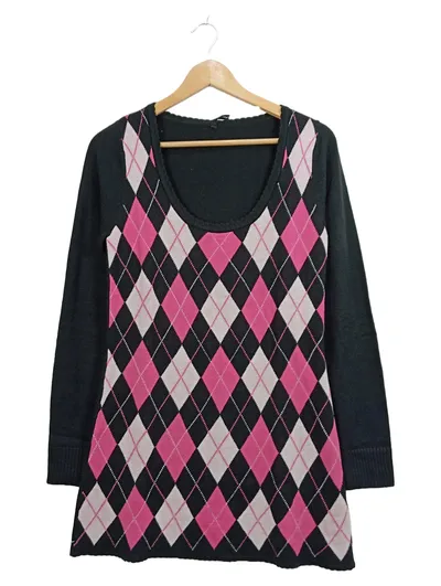 Fishbone Damen Pullover Schwarz Argyle Muster Gr. 38 M Preppy