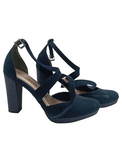Tamaris Damen Pumps Riemchenpumps Blau Gr. 38 Plateau Elegant