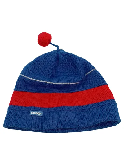 Eisbär Strickmütze Mütze Blau Rot Gestreift Bommel Wolle Polyacryl
