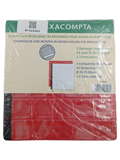Exacompta Münzhüllen 96006E 3 transparente Hüllen 43 Einstecktaschen 20-30mm