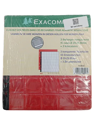 Exacompta Münzhüllen 96006E 3 transparente Hüllen 43 Einstecktaschen 20-30mm