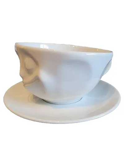 FIFTYEIGHT PRODUCTS Tasse und Unterteller Glücklich Porzellan Weiß 250ml