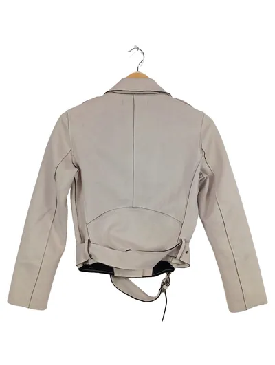 MANGO Damen Lederjacke Biker-Stil Beige Gr. 34/XS