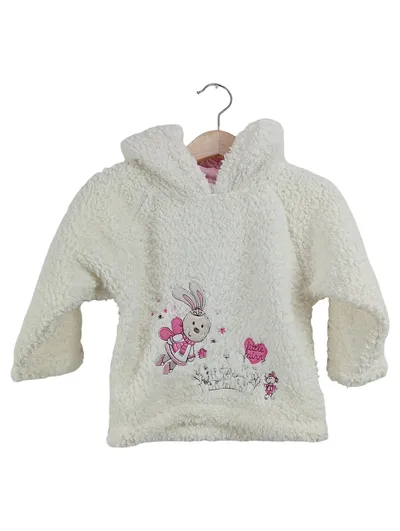 Cri-Cri Kapuzenpullover Kinder Weiß Gr. 86 Teddyfleece Hase Stickerei