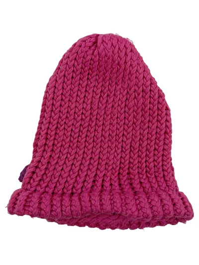 Strickmütze Kinder Pink Wolle Mütze mit Blumenapplikation Casual