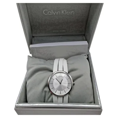 Calvin Klein Damen Armbanduhr K2R 2L1 Weiß Edelstahl Leder Minimalistisch