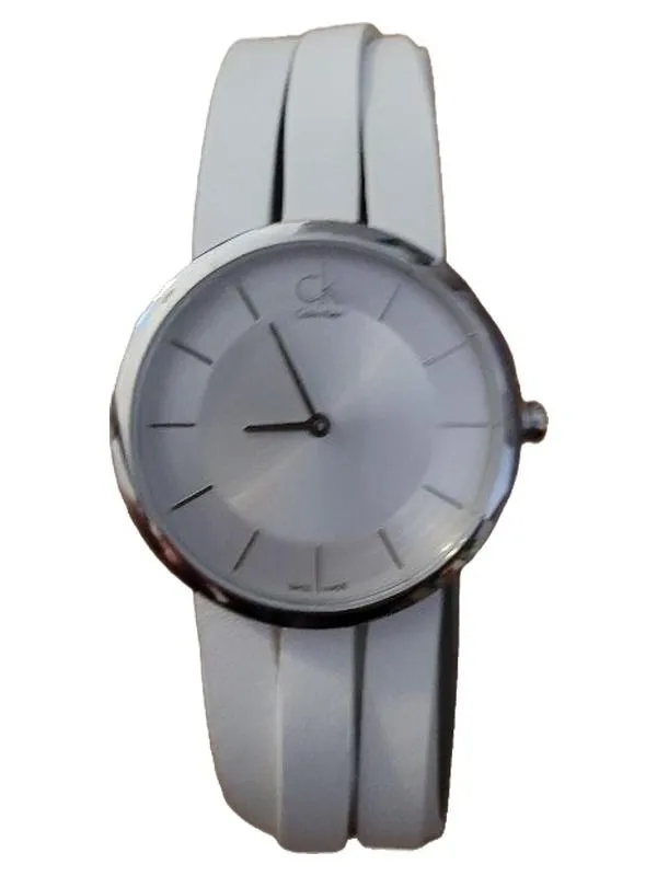 Calvin Klein Damen Armbanduhr K2R 2L1 Weiß Edelstahl Leder Minimalistisch 2