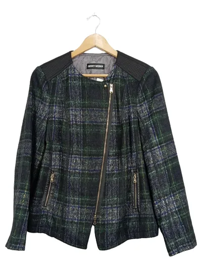 Gerry Weber Damen Jacke Biker Stil kariert Wolle Grün XL 44