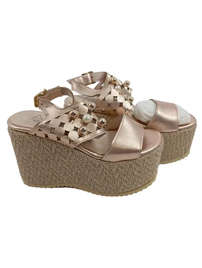 Alesya Damen Wedges Sandaletten Rosa Metallic Perlen Plateau Größe 35