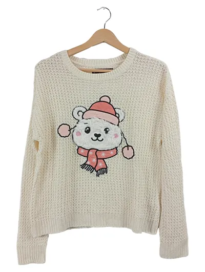 FB SISTER Damen Pullover Beige Gr. 38 M Bär Weihnachtspullover Strick