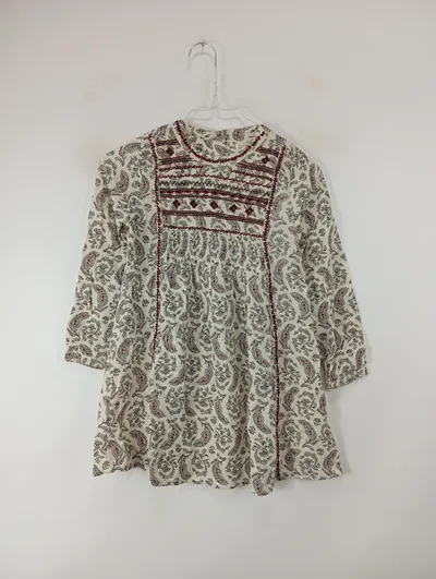 ZARA Girls Bluse Tunika Paisley Stickerei Boho Gr. 128 Beige