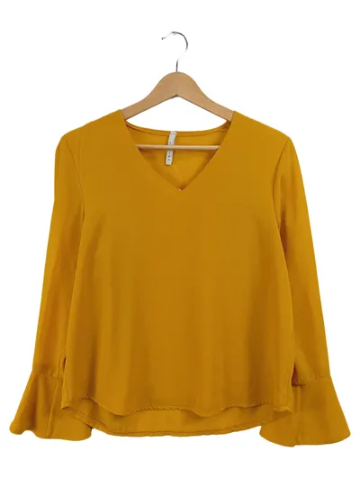 Lumina Bluse Gelb Trompetenärmel V-Ausschnitt Damen Gr. 36 S