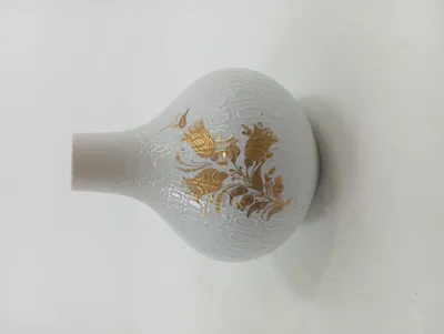 Rosenthal Vase Kugelvase Romanze Björn Wiinblad Porzellan Weiß Golddekor 15cm
