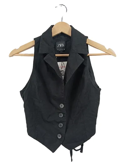 Zara Damen Anzugweste Schwarz Gr. 34 XS Business Baumwolle Cut-Out