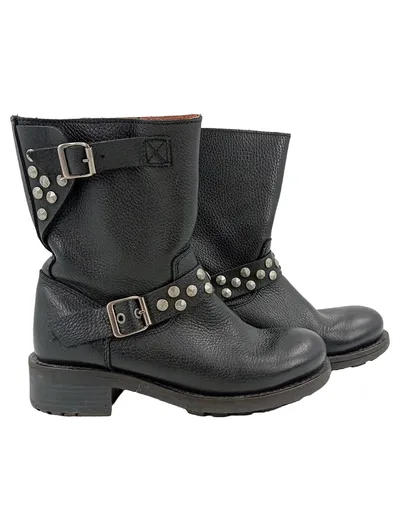 Buffalo London Damen Motorradstiefel Biker Boots Leder Schwarz Gr. 37 Nieten