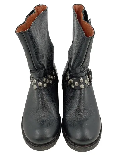 Buffalo London Damen Motorradstiefel Biker Boots Leder Schwarz Gr. 37 Nieten