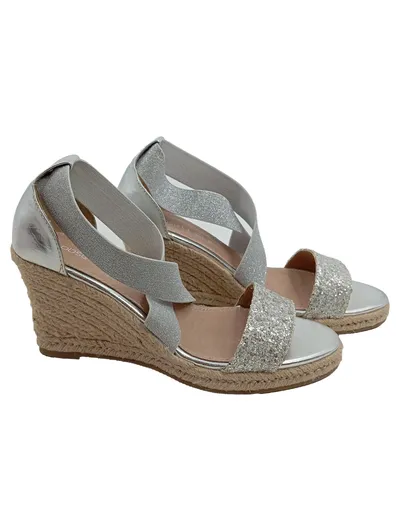 Obsel Damen Espadrilles Keilabsatz Silber Glitzer Gr. 37