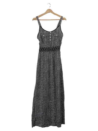 Apricot Sommerkleid Damen Maxikleid Schwarz Grafisch Gr. 38 M