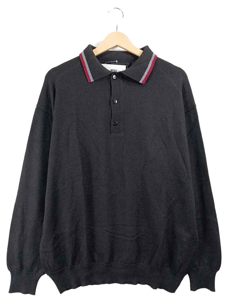 Barisal Herren Polo-Strickpullover Schwarz Gr. 52 XL Wolle Polyacryl Klassisch 1