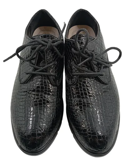 Seaside Damen Schnürschuhe Schwarz Gr. 36 Kroko-Optik Lack Elegant