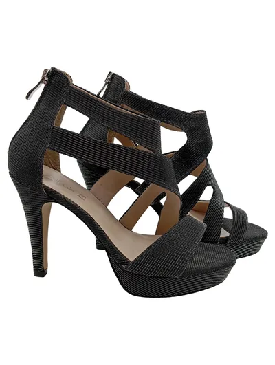 Alesya Damen Plateausandalen Sandaletten Schwarz Gr 37 Glitzer High Heels