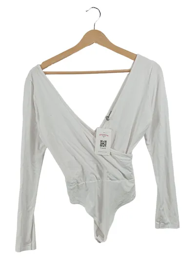 ASOS Damen Langarm Wickel Body Weiß Gr. 38 Viskose Basic