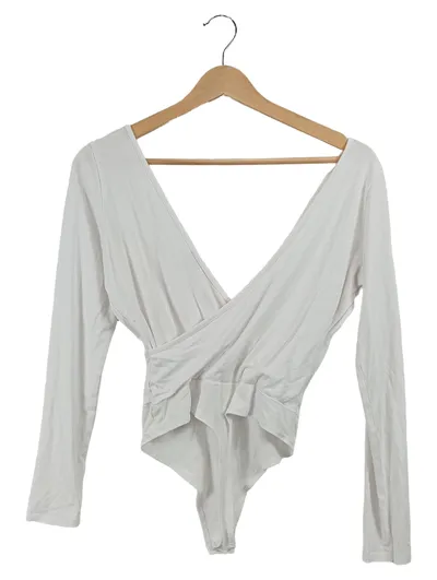 ASOS Damen Langarm Wickel Body Weiß Gr. 38 Viskose Basic