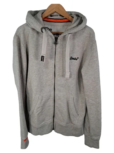 Superdry Damen Sweatjacke Hoodie Grau Meliert Gr. 40 L Kapuze Zip
