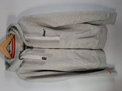Superdry Damen Sweatjacke Hoodie Grau Meliert Gr. 40 L Kapuze Zip