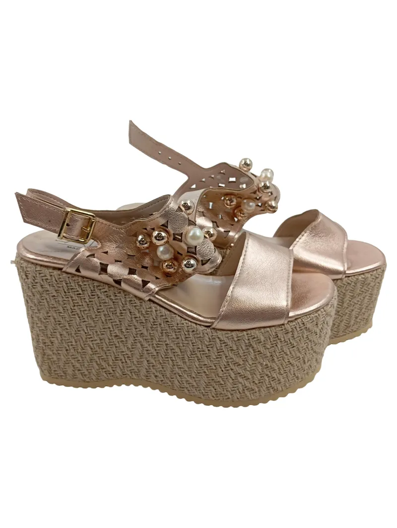 Alesya Damen Plateausandalen Rosa Gr. 37 Perlen Nieten Metallic 1