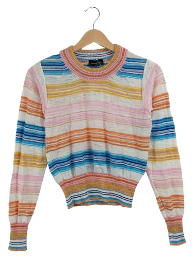 Roberto Collina Damen Pullover Gestreift Mehrfarbig Gr. 36 S Leinen Casual