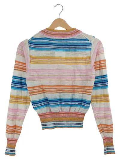 Roberto Collina Damen Pullover Gestreift Mehrfarbig Gr. 36 S Leinen Casual