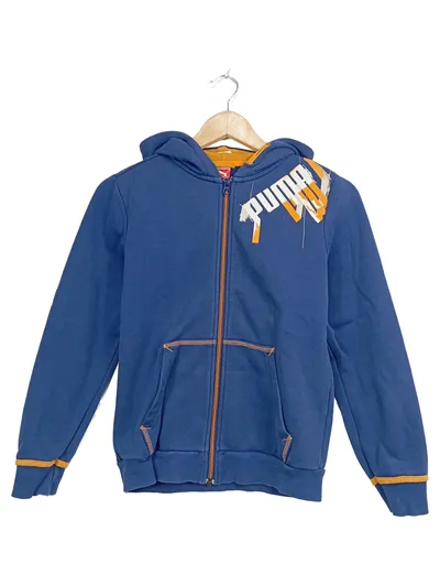 PUMA Sweatjacke Kinder Gr. 152 Blau Sportlich Logo-Print Kapuze