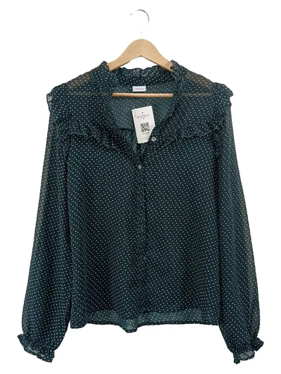 LASCANA Damen Bluse Gr. 36 Grün Punkte Rüschen Langarm