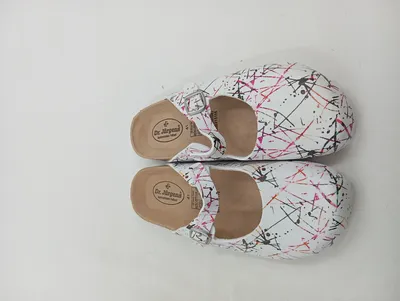 Dr. Jürgens Pantoletten Clogs Damen Weiß Abstrakt Gr. 47 Leder
